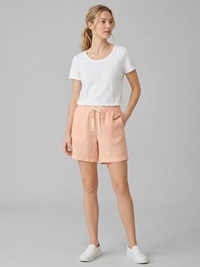 J.Jill Love Linen Shorts Medium Peach Apricot Orange Drawstring Pockets Relaxed
